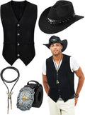 4 Pcs Western Cowboy Outfits for Men Suede Vest Hat Bolo Belt Cutecrop