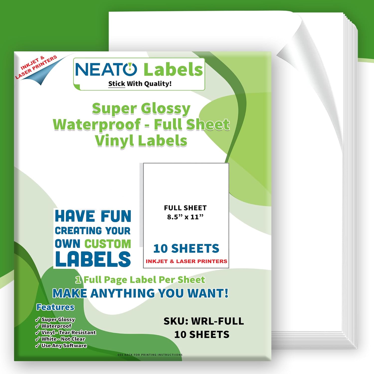 10 Waterproof Glossy Vinyl Stickers for Printers