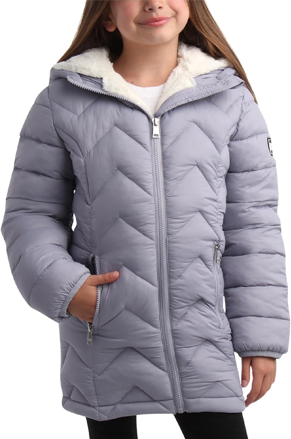 DKNY Girls Puffer Jacket - Cozy Sherpa Lined Winter Coat