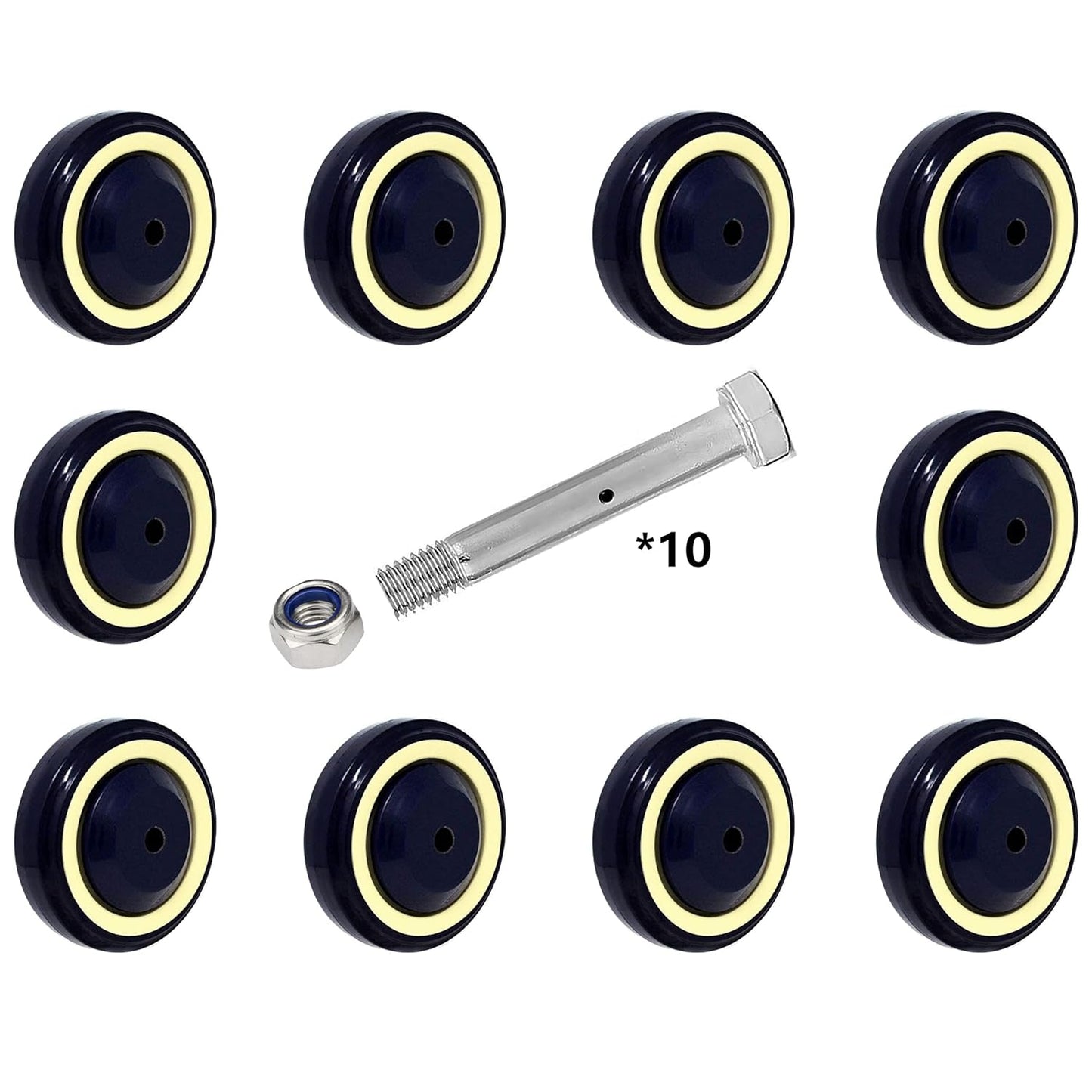 4 Inch Polyurethane Shopping Cart Wheels - 10 Pack Durable Design