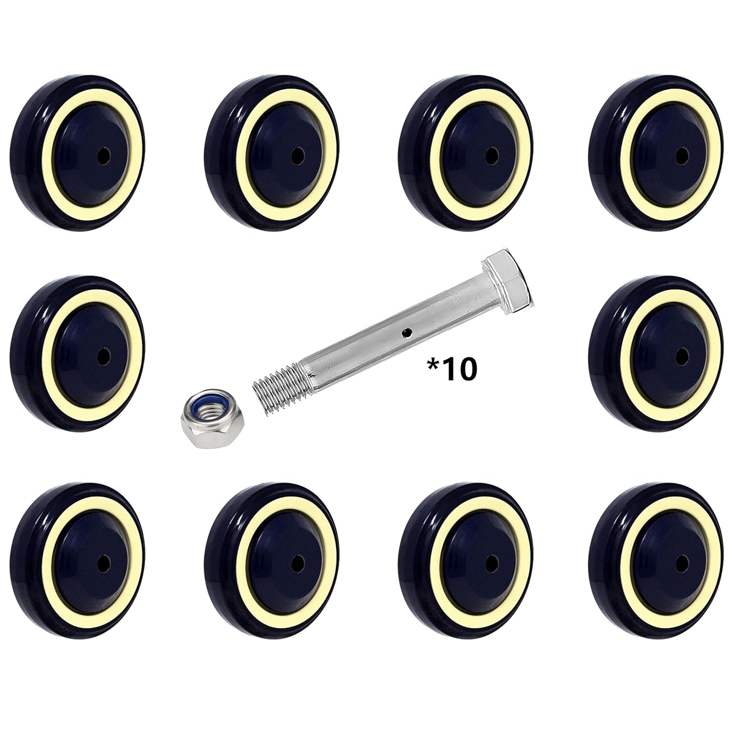 4 Inch Polyurethane Shopping Cart Wheels - 10 Pack Durable Design