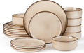 E-far 18-Piece Plates and Bowls Set, Stoneware Dinnerware for 6