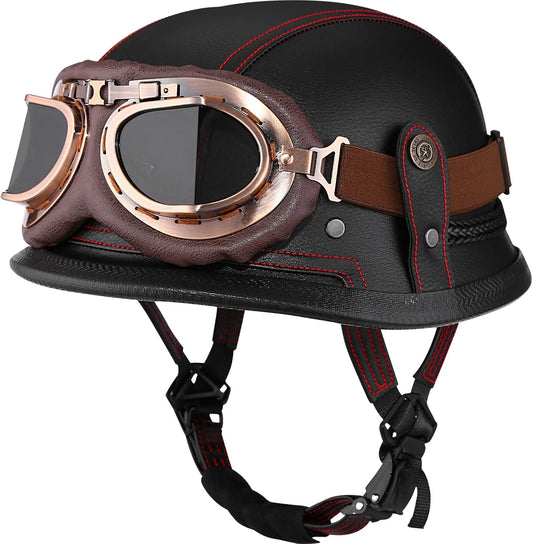 Motorcycle Half Helmet Retro German Handmade Leather Half Face