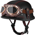 Motorcycle Half Helmet Retro Leather Black & Red Line XL - Quick