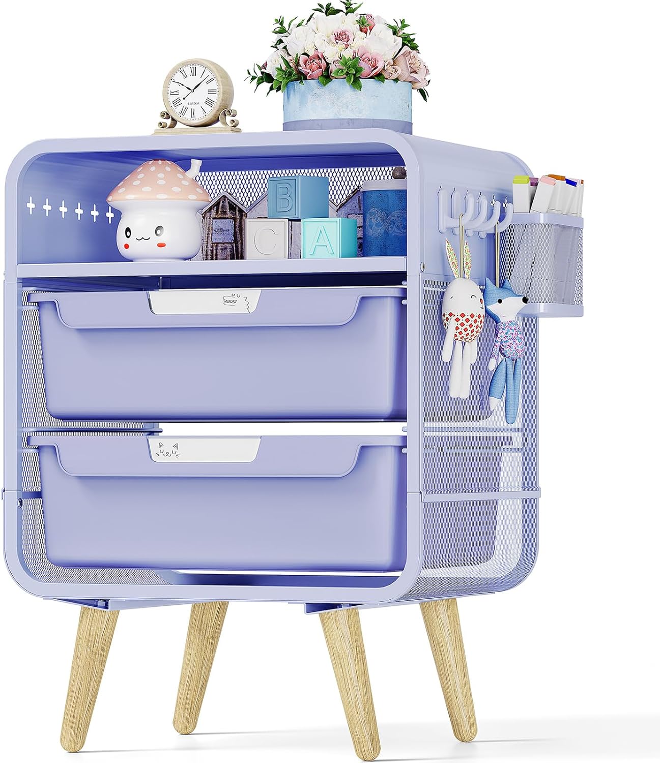 Kids Nightstand with Storage Drawer for Girls Bedroom Decor