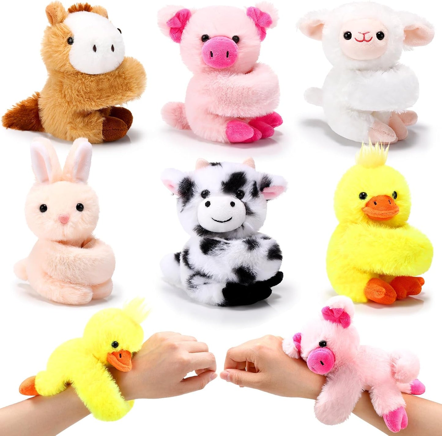 6 Pack Stuffed Animal Slap Bracelets for Kids - Cute Plush Gifts