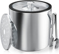 Ice Bucket 2L with Silicone Lid, Strainer & Tongs - Double Wall