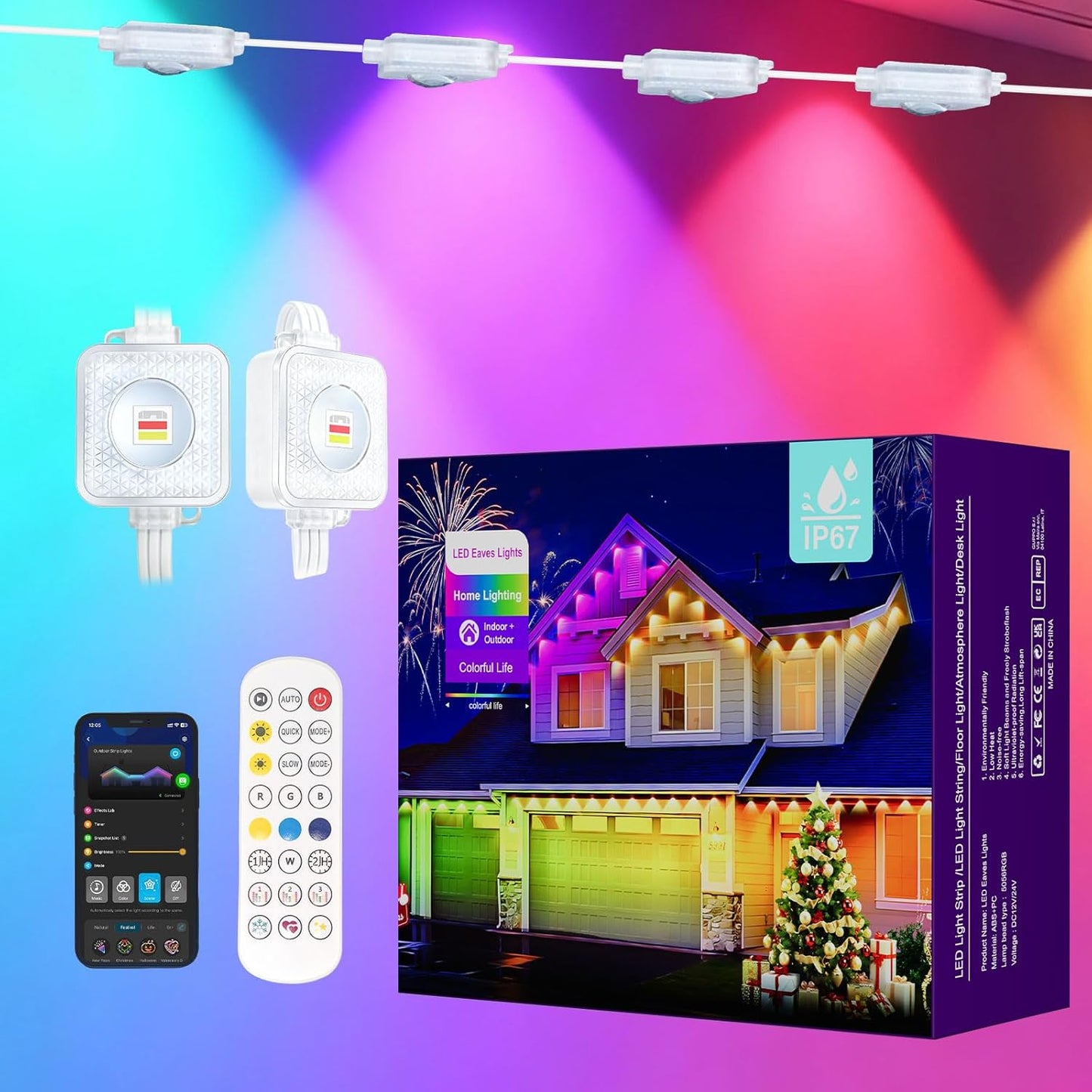 200FT Permanent Outdoor Lights for House with Smart RGB Control