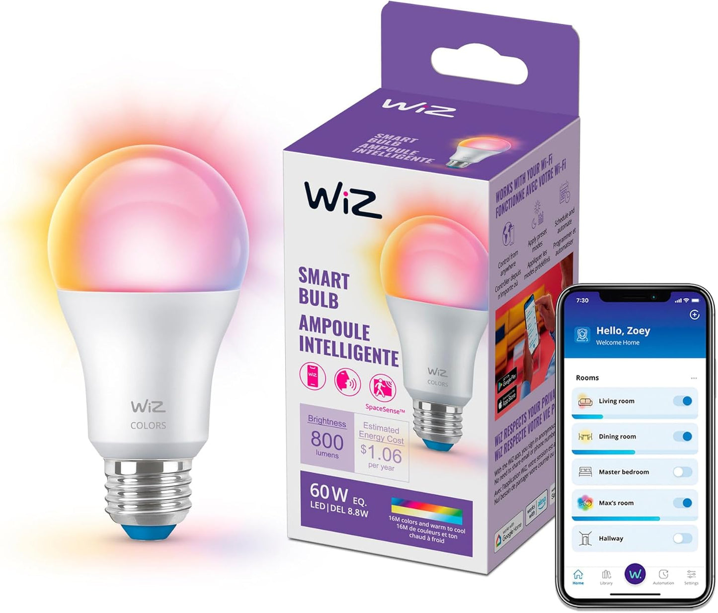WiZ Smart 60W LED Bulb - WiFi Connected - Voice/App Control + Motion Activation