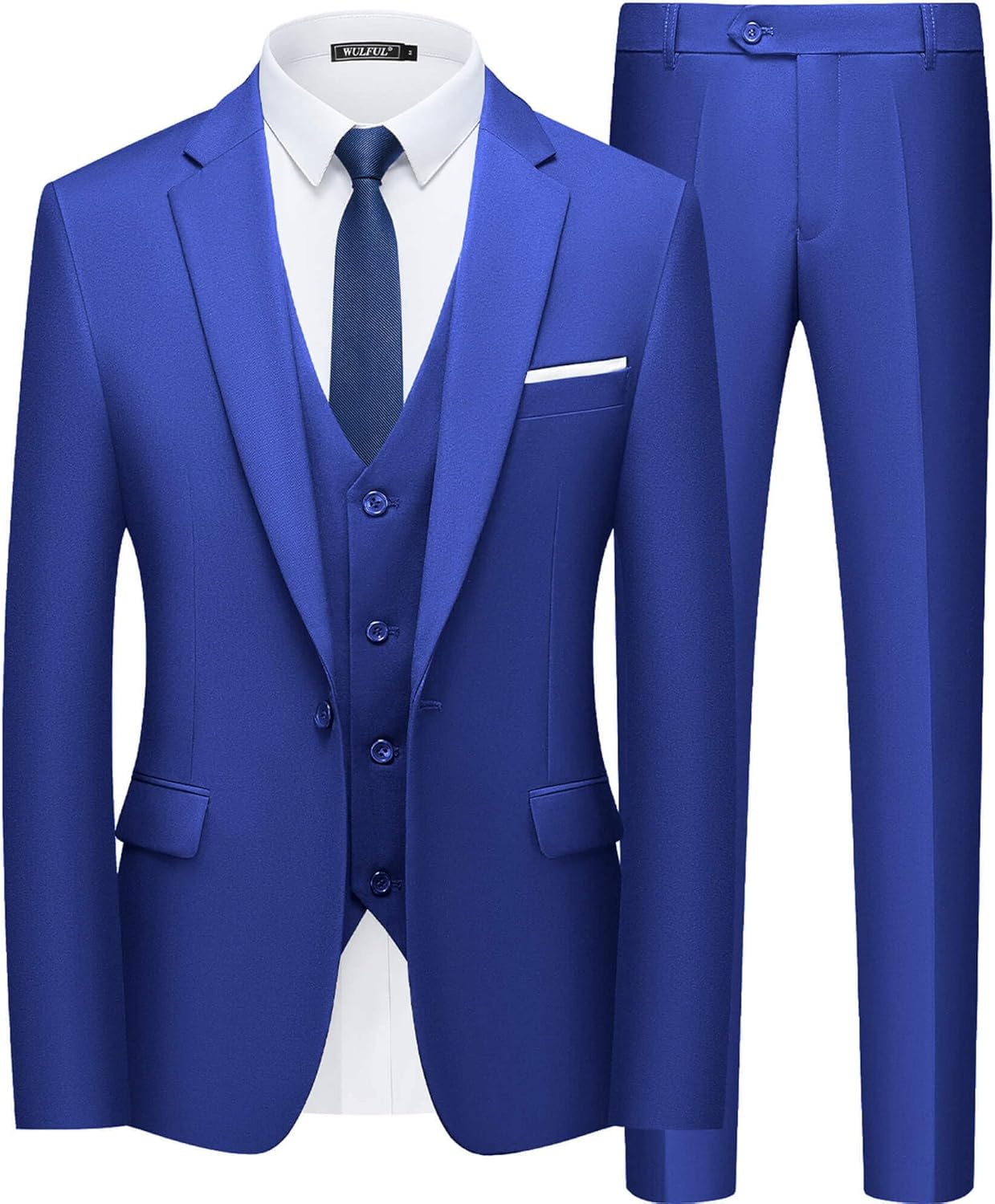 WULFUL Mens Slim Fit Suit One Button 3-Piece Blazer Jacket