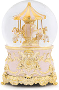Carousel Horse Music Box Snow Globe Gold Pink - Elegant Gift
