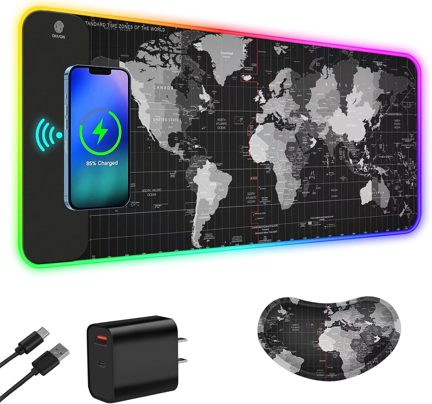 Fast Charge RGB Gaming Mouse Pad, 14 Light Modes, Wrist Support