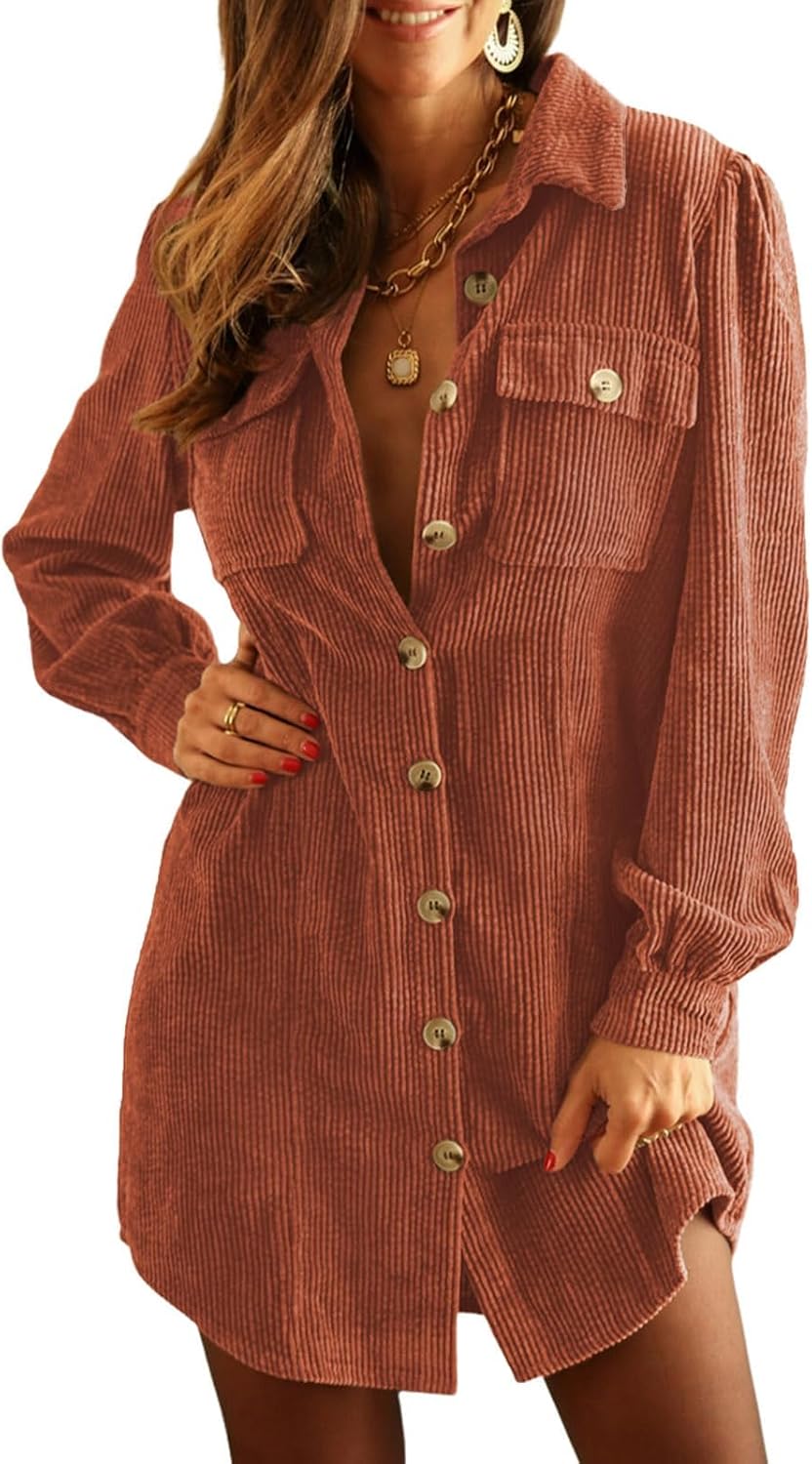 Alaster Queen Corduroy Long Sleeve Short Dress for Women