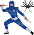 Boys Ninja Costume with Toy Swords - Deluxe Hoodie Jumpsuit Set