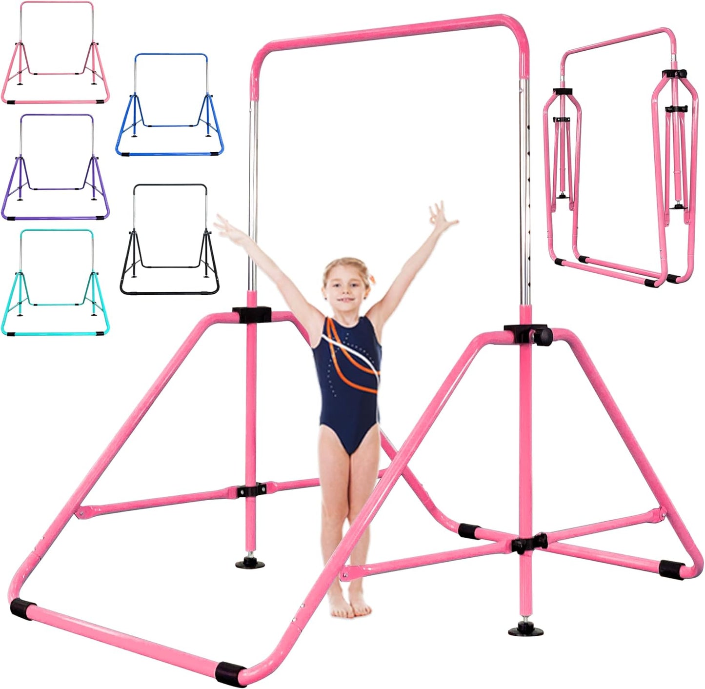 Foldable Gymnastic Bar for Kids 3-9, 9 Height Levels, 200 lbs