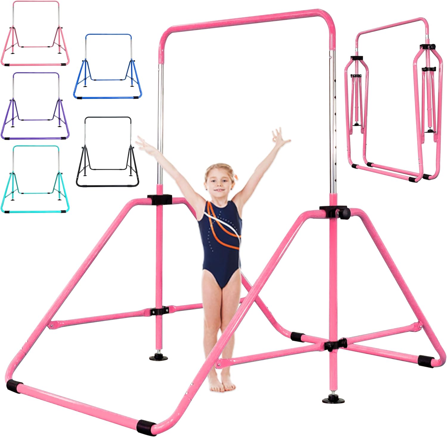 Foldable Gymnastic Bar for Kids 3-9, 9 Height Levels, 200 lbs
