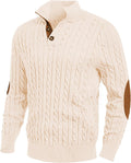 Cable Knit Pullover Sweater Men with Stand Collar and Buttons - Warm