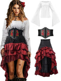 Womens Pirate Costume Set Renaissance Shirt Skirt Corset - Classic