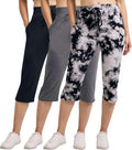 Women's Capri Sweatpants 3-Pack - Lightweight Soft Capri Pants