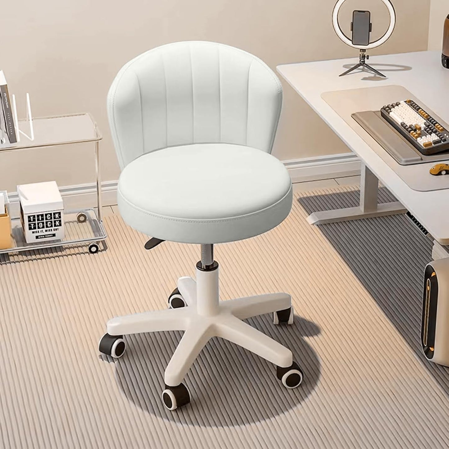 Small Chair Round Rolling Stool with Back for Home Office Use