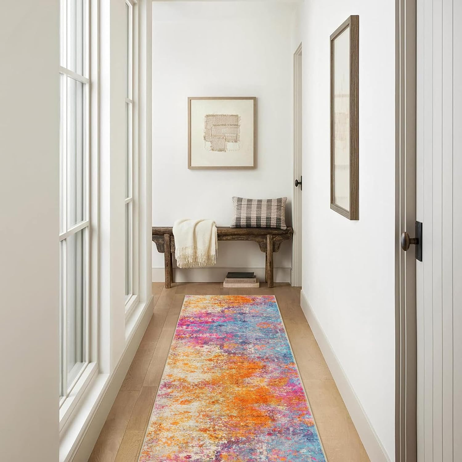 Lahome Modern Abstract Runner Rugs - Colorful Non Slip Carpet