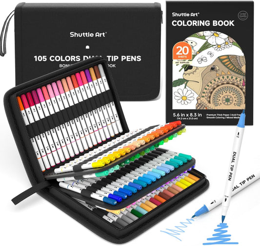 Shuttle Art Dual Tip Brush Marker Pens Set with 105 Colors