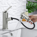 HANLIAN Single Hole Bathroom Pull Out Faucet with Rotating Spout