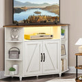 Corner TV Stand with LED Lights and Barn Doors - Space Saving TV