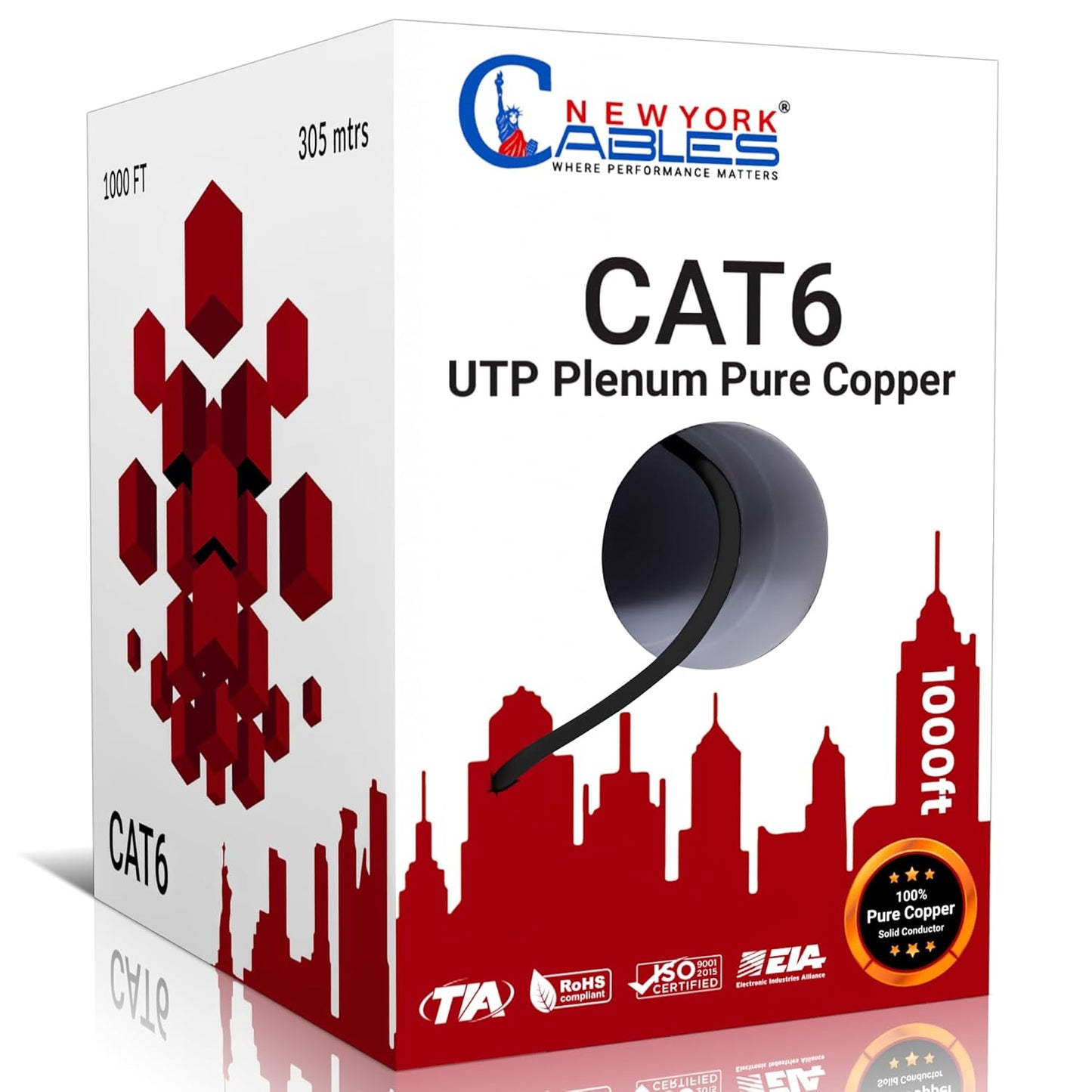 NewYork Cables CAT6 Plenum Cable 1000ft for High-Speed Networking