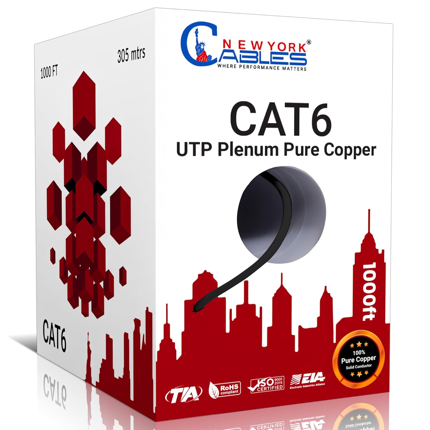 NewYork Cables CAT6 Plenum Cable 1000ft for High-Speed Networking