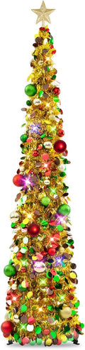 Pop Up 6ft Tinsel Christmas Tree with Lights & 40 Balls - Compact