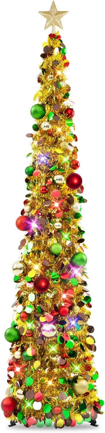 6Ft Pop Up Christmas Tree with Lights & 40 Balls for Decor