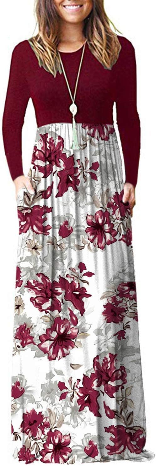 AUSELILY Women's Long Sleeve Casual Maxi Dress with Pockets