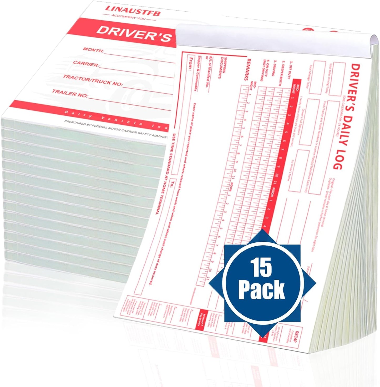 Daily Log Books for Truck Drivers - 15 Pack, 2-Ply Carbonless