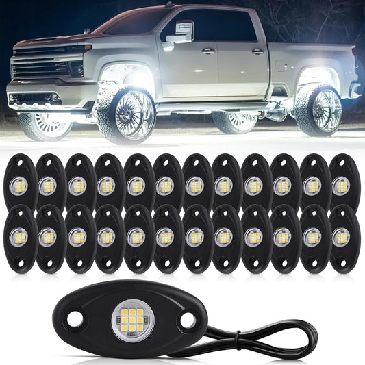 24 Pods White LED Rock Lights for Automotive Underbody Glow