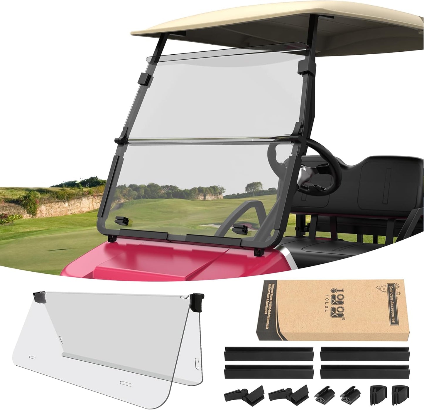10L0L Foldable Golf Cart Windshield for Club Car DS Models