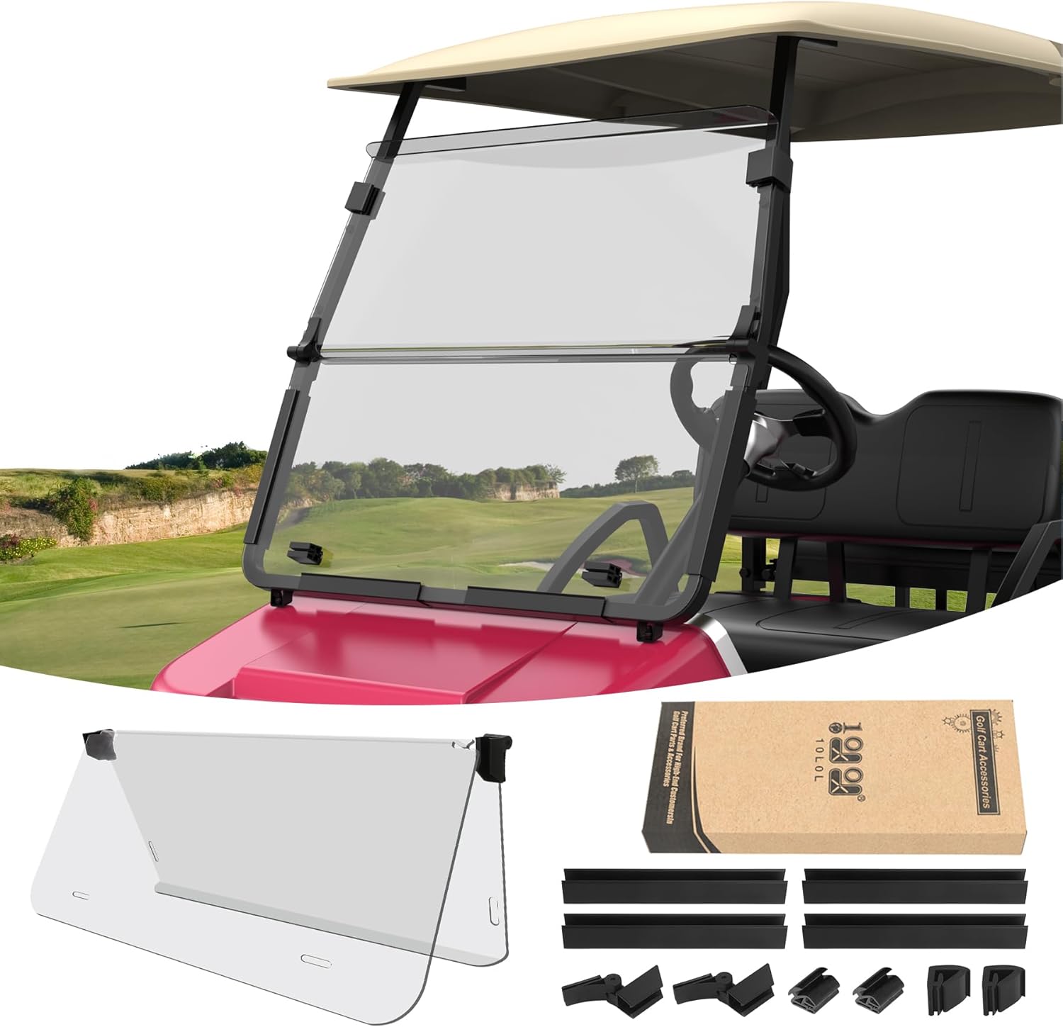10L0L Foldable Golf Cart Windshield for Club Car DS Models
