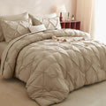 CozyLux Queen Comforter Set Taupe, 7 Pieces Pintuck Bed in A Bag