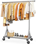 Stainless Steel Rolling Clothes Rack with Mesh Shelf - Stable