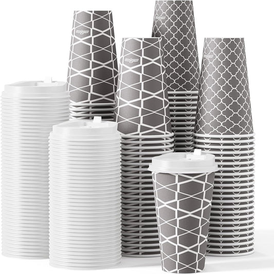 100 Sets 16 oz Disposable Coffee Cups - For Hot Drinks On-The-Go!