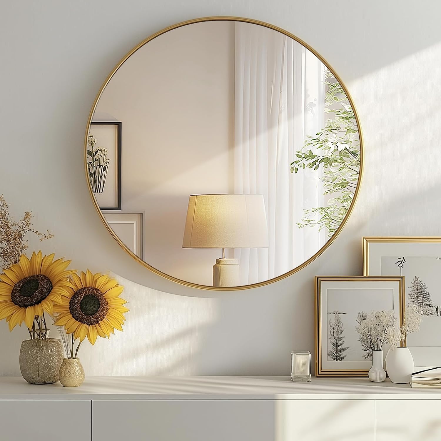 DUMOS Gold Circle Mirror 24 inch for Bathroom and Entryway