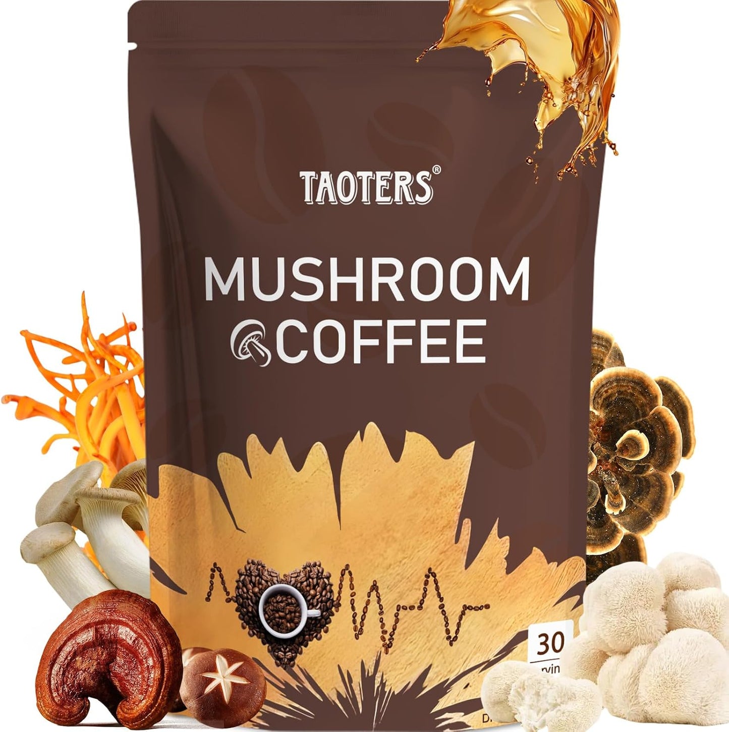 Organic Mushroom Coffee | Focus + Immunity Boost | 6 Adaptogenic Mushrooms | 30 Servings