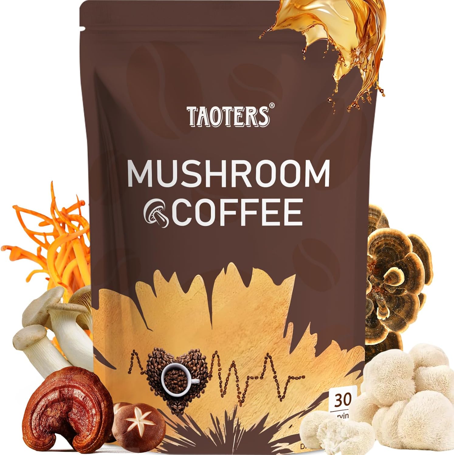 Organic Mushroom Coffee | Focus + Immunity Boost | 6 Adaptogenic Mushrooms | 30 Servings