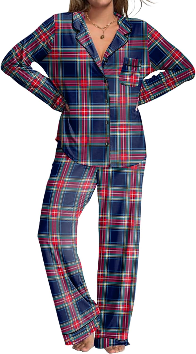 Ekouaer Womens Pajamas Set Soft Long Sleeve Top and Pants