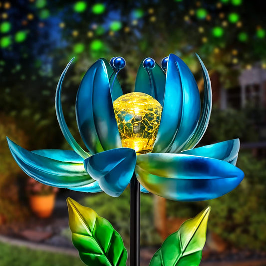 Solar Garden Lights Colorful Spinning Windmill Lotus Decor