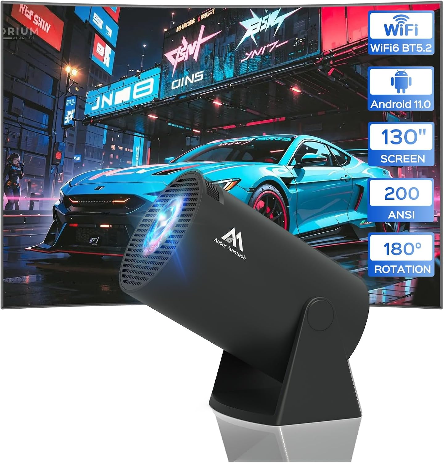 AUBOR MENTECH Mini Projector: WiFi, Bluetooth, 1080P Support!