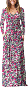 Womens Rayon Spandex V Neck Button Maxi Dress with Pockets