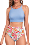 Herseas Women's High Neck Tropical Leaf Print High Waisted Bikini Sets