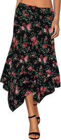 DJT Women's Casual Midi Skirt with Stretchy Waistband Design