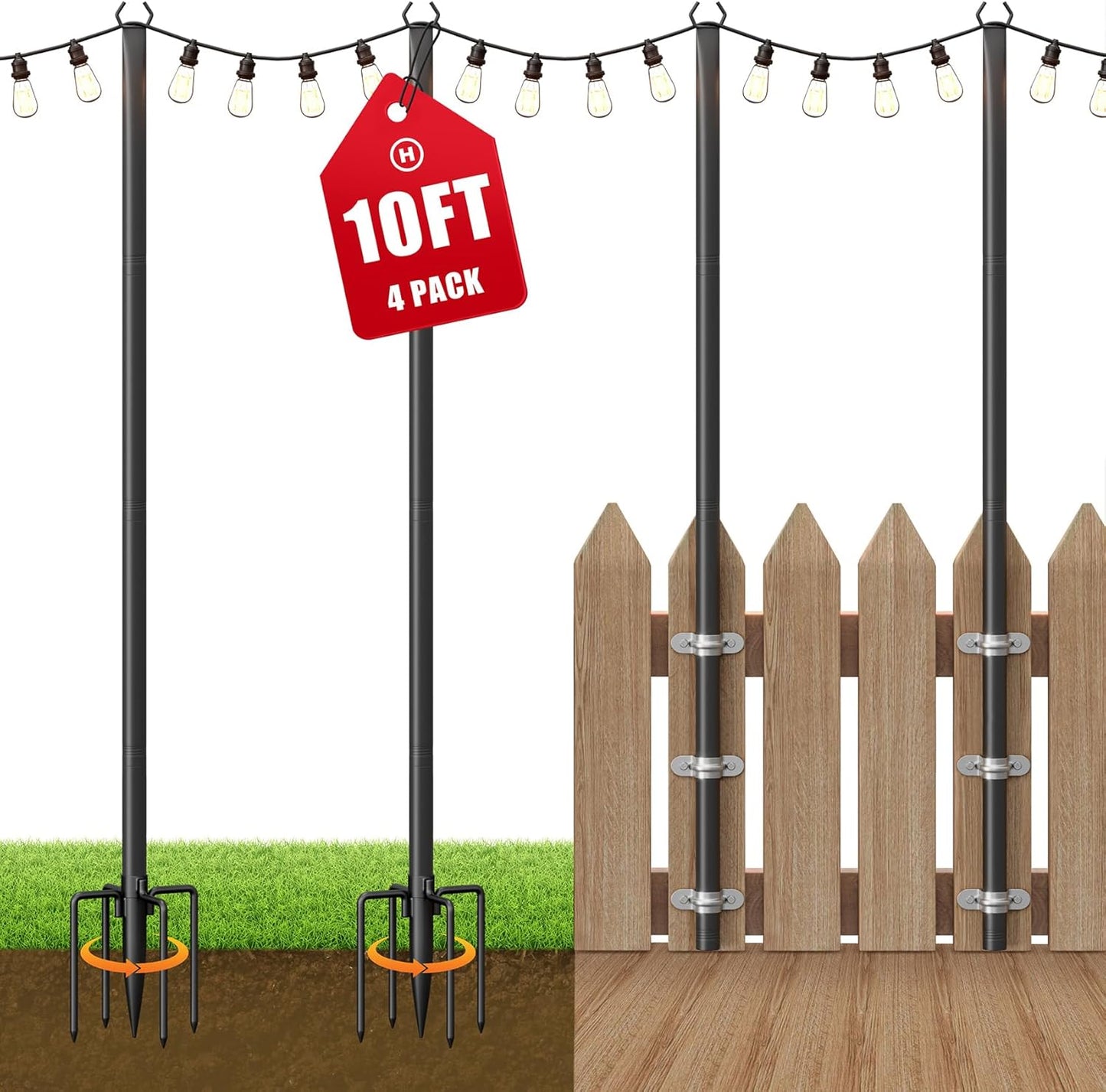 Adjustable 10Ft String Light Poles for Outdoor Decor Needs